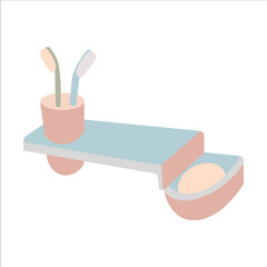 Toothbrush and soap holder. Flat style vector illustration