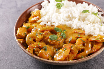 shrimp in curry coconut sauce with rice