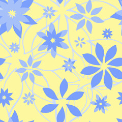 Fototapeta na wymiar Abstract fantasy flowers seamless pattern background. Stylized geometric floral motifs endless texture. Simplified editable repeating surface design. Flat boundless ornament for fabric or invitation