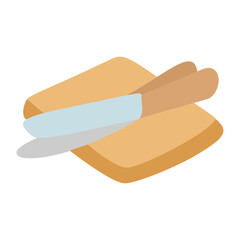 Cutting board and knife icon. kitchen symbol. Flat vector illustration