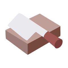 machete, butcher sharp knife for cutting meat with a cutting board. Made in flat style