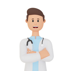3d rendering cartoon character doctor wearing uniform and stethoscope