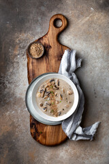 Mushroom cream soup with garlic and thyme