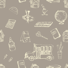 Watercolor cute back to school vintage style seamless pattern 