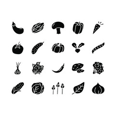 Vegetable flat line icons set. Salad ingredient, organic nutrition - tomato, cauliflower, salad, pepper, potato, corn, mushroom, broccoli. Simple flat vector illustration for web site or mobile app