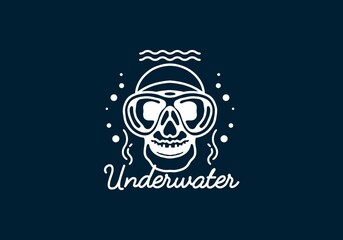 Skull underwater line art illustration