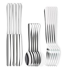 Cutlery set knives, forks, spoons isolated on white. Vector illustration.