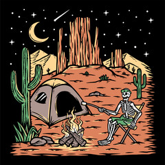 skull camping in the desert at night