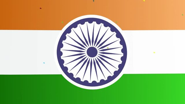 Indian flag waving in the air. Indian Independence Day Celebration motion animation video with Ashoka Wheel,