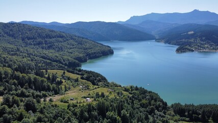 Lake and Mountains Aerial View in Romania