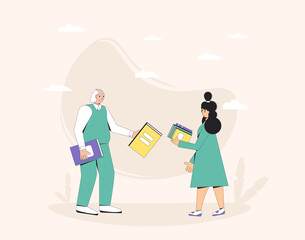 Book swap. Bookcrossing. Club members exchange. People opposite each other hold a book. Reading lovers giving a finished novels to friends.