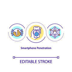 Smartphone penetration concept icon. Technology penetration abstract idea thin line illustration. Number of sim cards and users. Vector isolated outline color drawing. Editable stroke