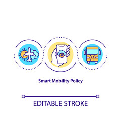 Smart mobility policy concept icon. Futuristic city governance abstract idea thin line illustration. Urban management system. Vector isolated outline color drawing. Editable stroke