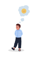 Boy in bad mood semi flat color vector character. Full body person on white. Male kid feels angry and irritability isolated modern cartoon style illustration for graphic design and animation