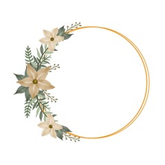 circle gold frame with soft yellow bouquet for wedding invitation