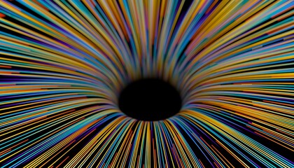 Abstract black hole with colorful stripes. 3D render / rendering.