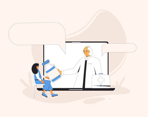 Online medical consultation. Telemedicine. Doctor distant advise. Health care by internet. Healthcare services.
