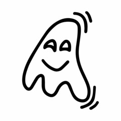Vector halloween ghost clipart, icon and coloring isolated on white background. Funny, cute illustration for seasonal design, textile, decoration kids playroom or greeting card. Hand drawn prints.