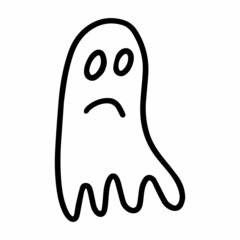 Vector halloween ghost clipart, icon and coloring isolated on white background. Funny, cute illustration for seasonal design, textile, decoration kids playroom or greeting card. Hand drawn prints.