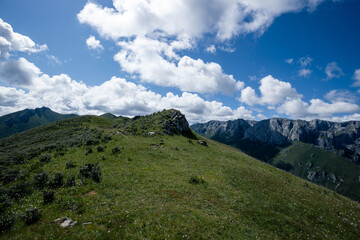 Fototapeta premium High altitude mountain landscape under blue sky