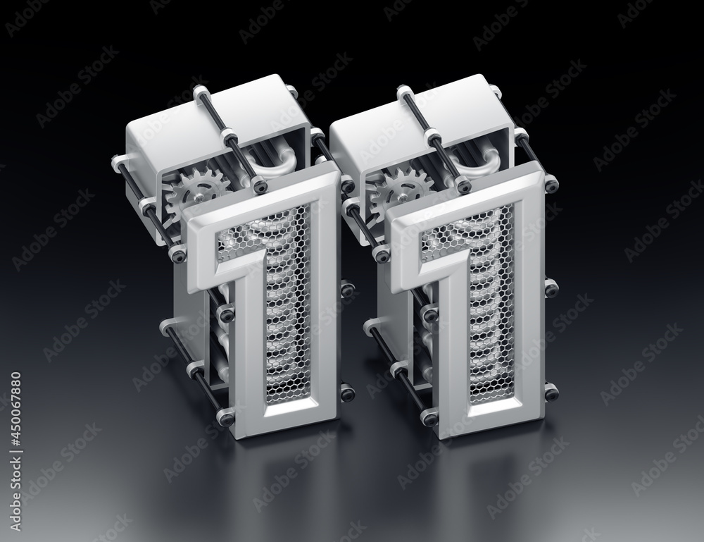 Poster the number eleven. designed in modern steampunk style 3d digits, which are composed to a number elev