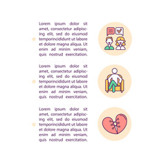 Dealing with family stress concept line icons with text. PPT page vector template with copy space. Brochure, magazine, newsletter design element. Marriage crisis linear illustrations on white