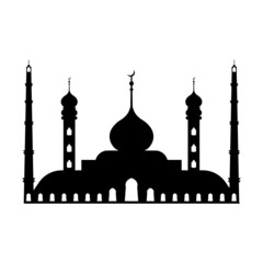 Large Muslim mosque, a place of worship to Allah, vector icon silhouette mosque sign of Islam