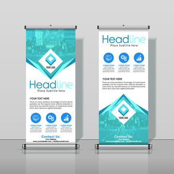 Blue, Roll up Banner Design, Business Abstract Vertical Template Vector, Cover Abstract Modern X-Banner, Brochure Flyer Banner Rectangle Size.