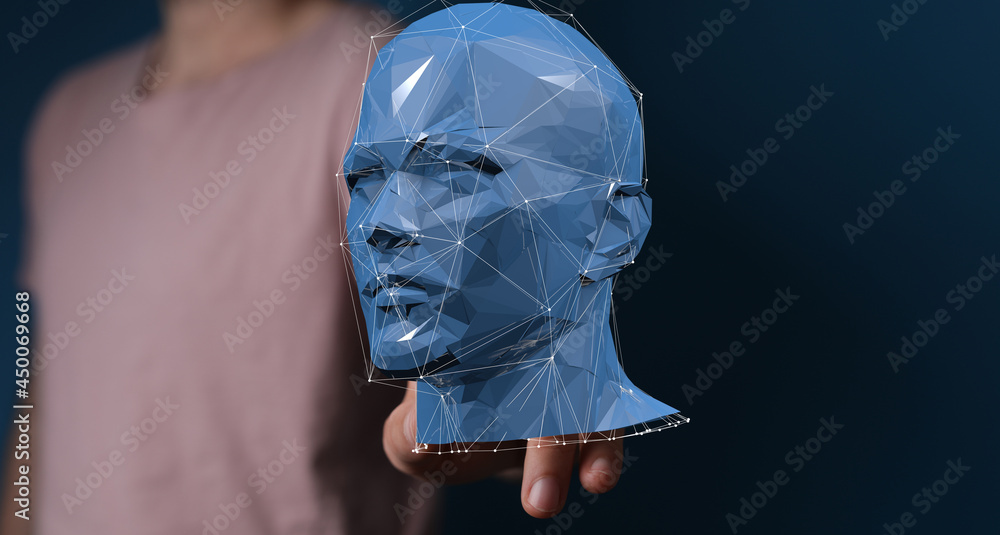 Poster human head with network plexus structure