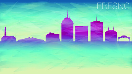 Fresno California Skyline City Vector Silhouette. Broken Glass Abstract Geometric Dynamic Textured. Banner Background. Colorful Shape Composition.