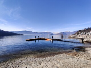 Beautiful view Lago Maggiore in winter near Verbania Italy
