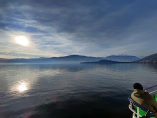 Fototapeta na wymiar Beautiful view Lago Maggiore in winter near Verbania Italy