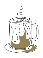 Continuous one line drawing of cup in color for coffee shop poster wall, contour line art design for t-shirt fashion print, logo, emblem, template. Single line draw vector illustration