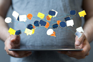 touching messaging and chatting icon. Chat concept