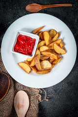 potatoes wedges food plate fast food