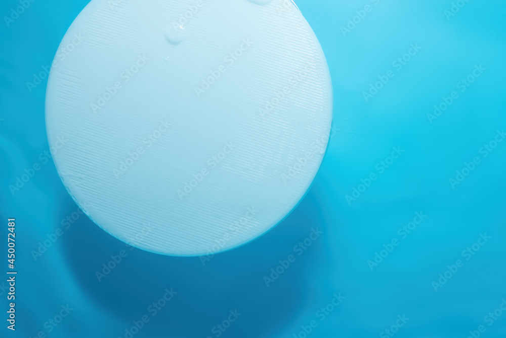 Poster abstract nature background for product presentation..empty white circle podium on blue water texture