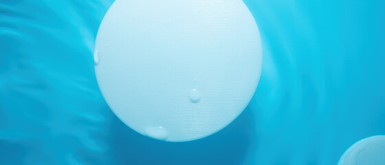 Empty white circle podium on water Copy space