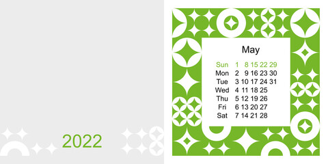 Fashionable desktop calendar template with graphic design for 2022