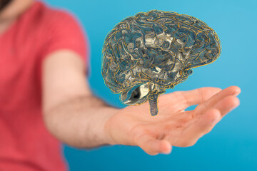 Obraz premium 3d rendering of human brain on technology background