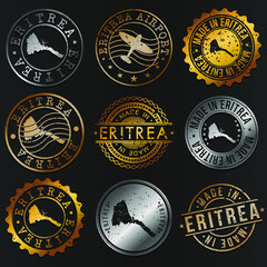 Naklejka premium Eritrea Business Metal Stamps. Gold Made In Product Seal. National Logo Icon. Symbol Design Insignia Country.