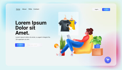 woman choosing clothes on laptop online shopping concept horizontal