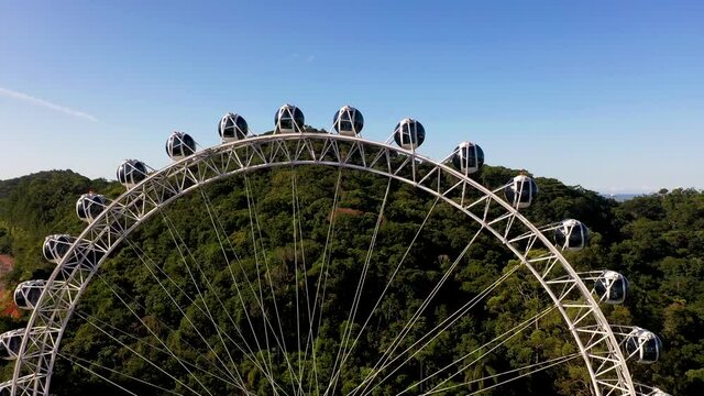 Aerial view of ferris wheel, touristic attraction at Balne&aacute;rio Cambori&uacute;, Brazil.