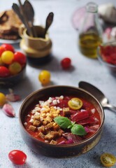 Spanish traditional tomato soup salmorejo