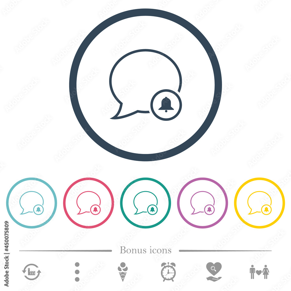 Poster message alarm outline flat color icons in round outlines