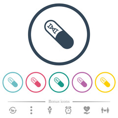 Medicine with dna molecule flat color icons in round outlines