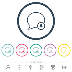 Message alarm outline flat color icons in round outlines