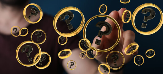 colored question marks background concept. 3D Rendering.