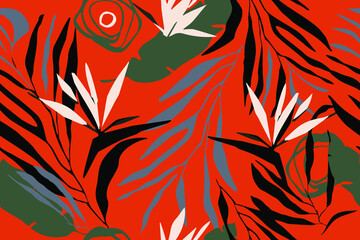 Leaves, grass, spots, stripes, circles. Safari. Camouflage. Modern seamless pattern. Natural ornament. Creative background