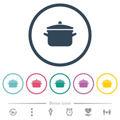 Pot with lid flat color icons in round outlines