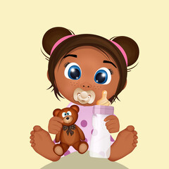 illustration of baby girl black